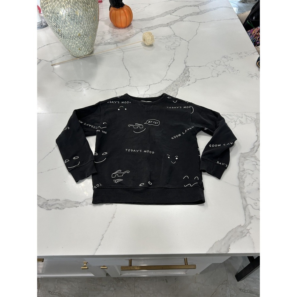 Zara‎ Sweatshirt Youth 10 140 Black Today's Mood Graphic Crewneck Pullover Kids